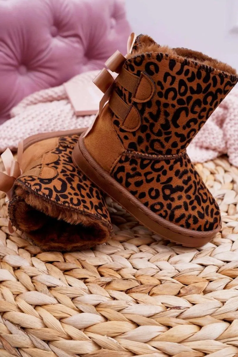 Dziewczęce>Boto Dziecięce Botki Śniegowce Z Futerkiem Leopard Fiona