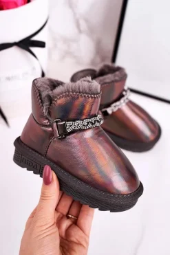 Dziewczęce>Boto Dziecięce Botki Śniegowce Z Futerkiem Benzynowe Szare Princess