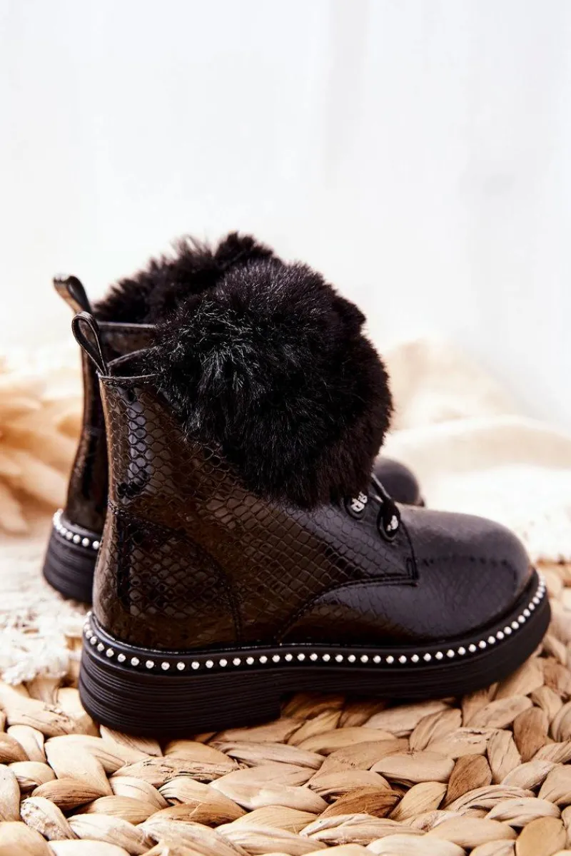 Dziewczęce>Boto Dziecięce Botki Ocieplane Z Futerkiem Czarne Rosea