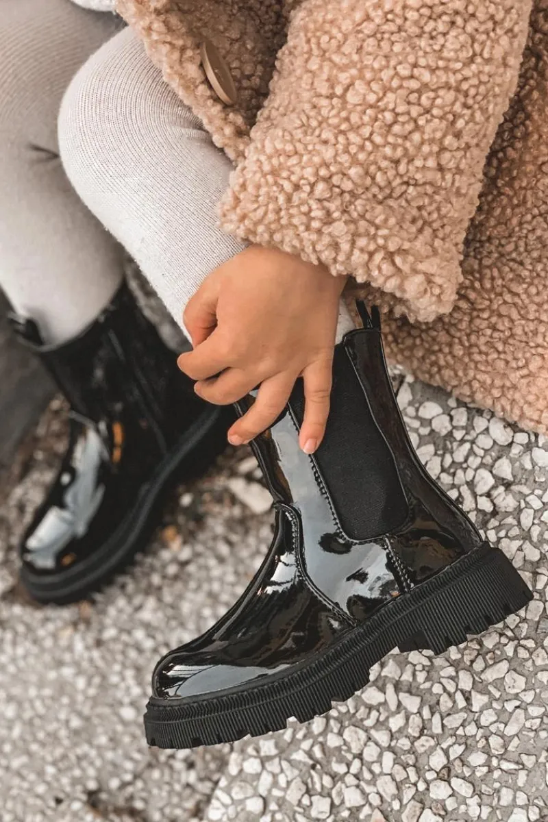 Dziewczęce>Boto Dziecięce Botki Ocieplane Lakierowane Czarne Aletris