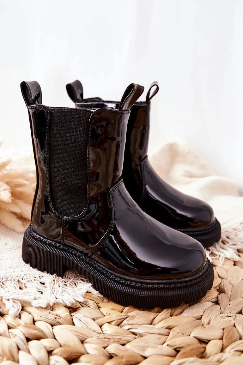 Dziewczęce>Boto Dziecięce Botki Ocieplane Lakierowane Czarne Aletris