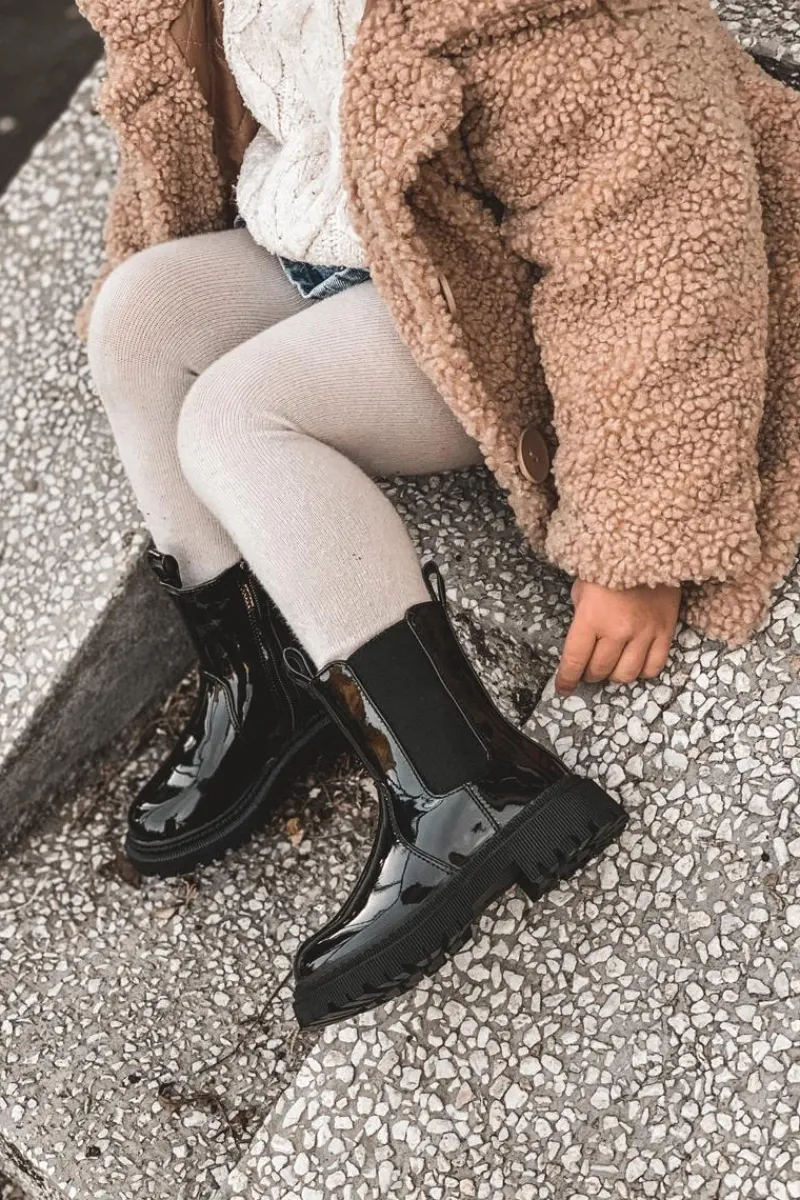 Dziewczęce>Boto Dziecięce Botki Ocieplane Lakierowane Czarne Aletris