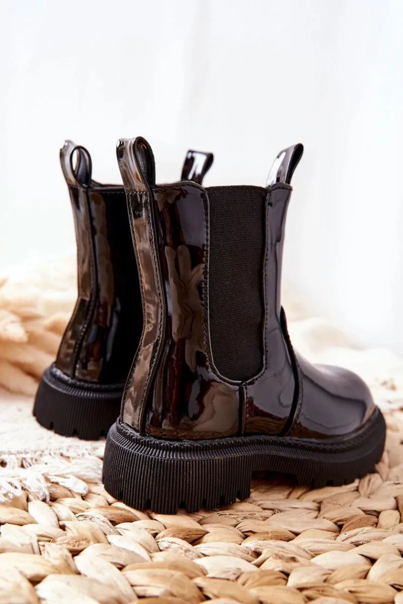 Dziewczęce>Boto Dziecięce Botki Ocieplane Lakierowane Czarne Aletris