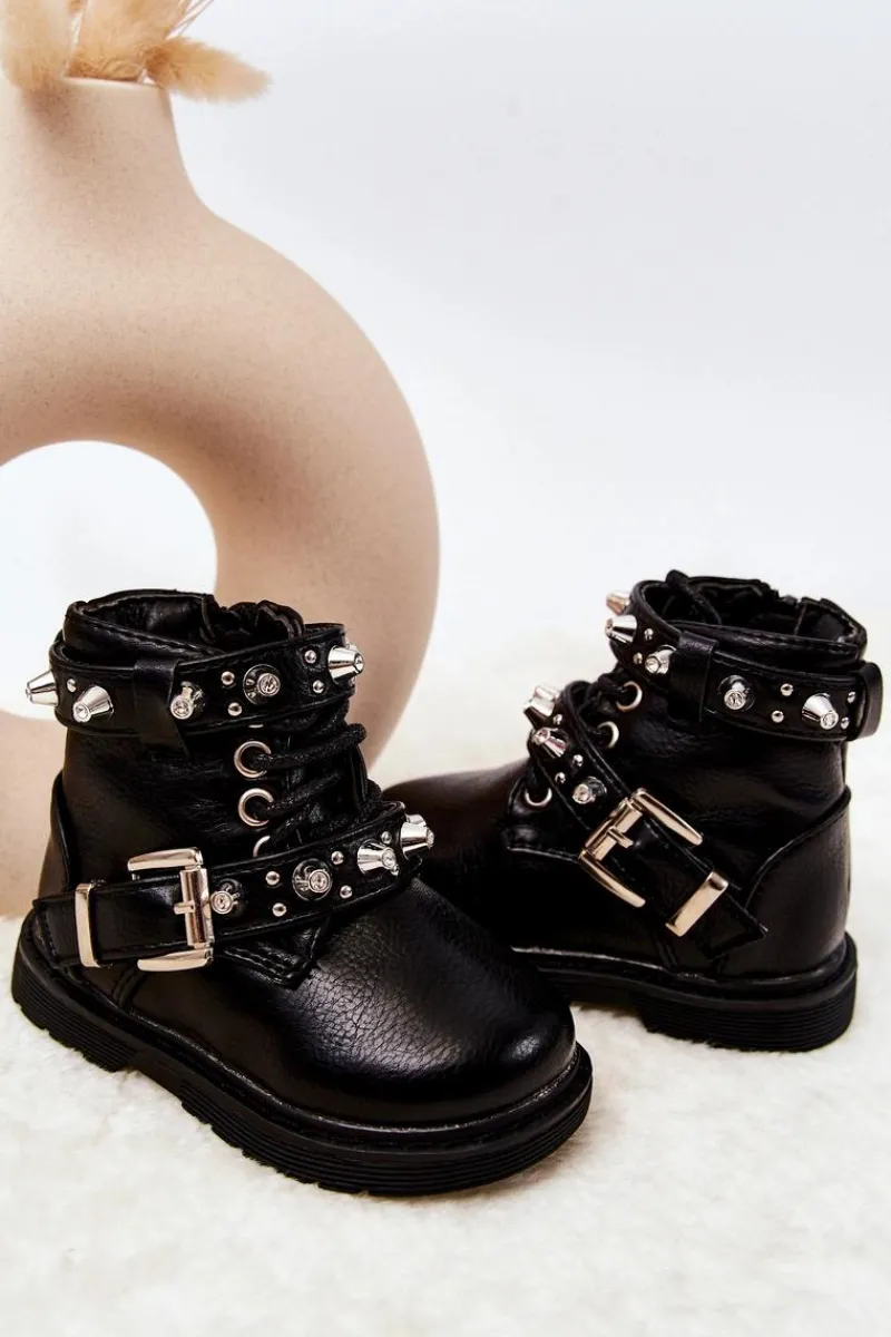 Online Dziecięce Botki Ocieplane Futerkiem Czarne Flossie Dzieci Dziewczęce