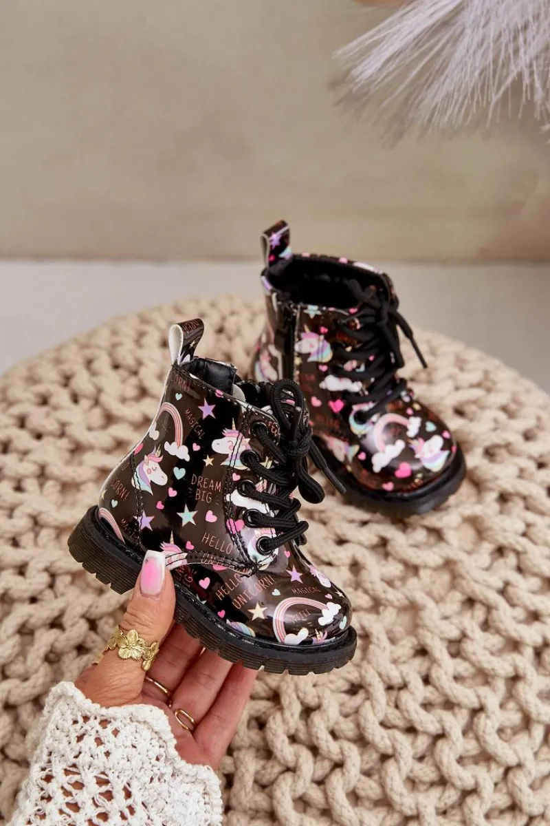 Chłopięce|Dziewczęce>Boto Dziecięce Botki Ocieplane Z Suwakiem Jednorożce Czarne Tiptop Czarny