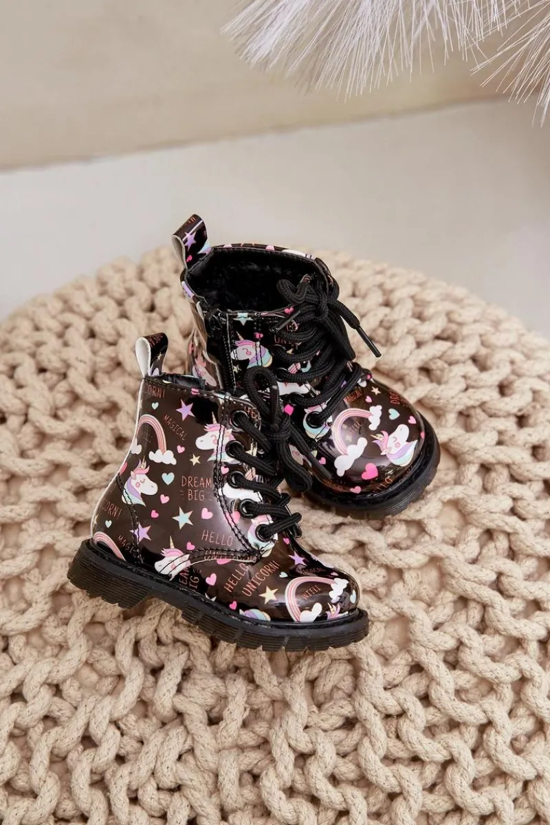 Chłopięce|Dziewczęce>Boto Dziecięce Botki Ocieplane Z Suwakiem Jednorożce Czarne Tiptop Czarny