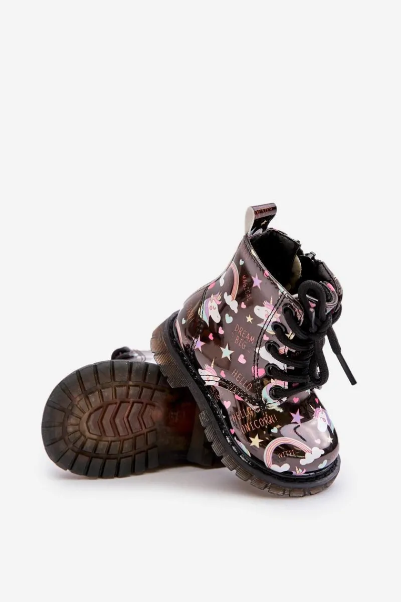 Chłopięce|Dziewczęce>Boto Dziecięce Botki Ocieplane Z Suwakiem Jednorożce Czarne Tiptop Czarny