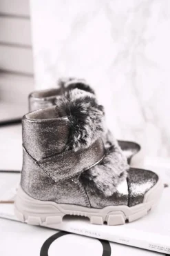 Online Boto Dziecięce Botki Ocieplane Rzepy Futerko Szare Husar