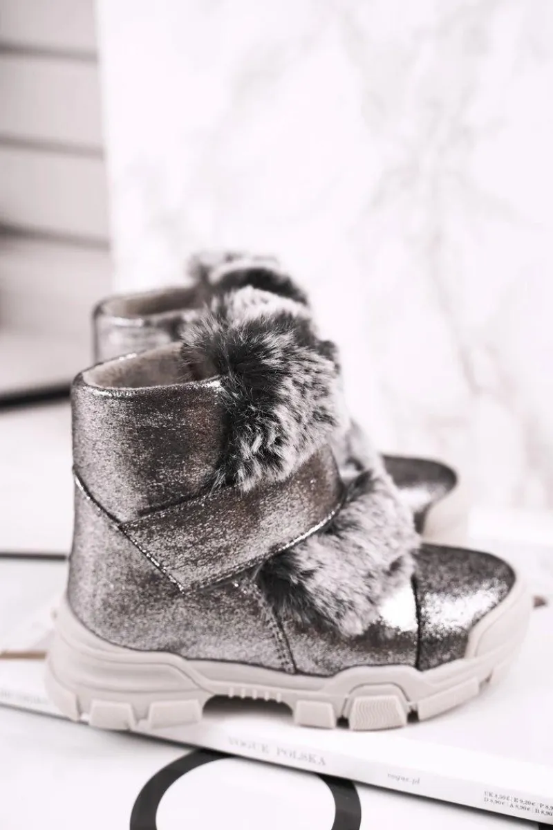 Online Boto Dziecięce Botki Ocieplane Rzepy Futerko Szare Husar