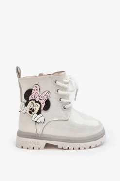 Clearance Boto Dziecięce Botki Ocieplane Myszka Minnie Białe Tarmi