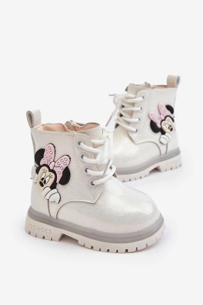 Clearance Boto Dziecięce Botki Ocieplane Myszka Minnie Białe Tarmi