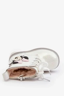 Clearance Boto Dziecięce Botki Ocieplane Myszka Minnie Białe Tarmi