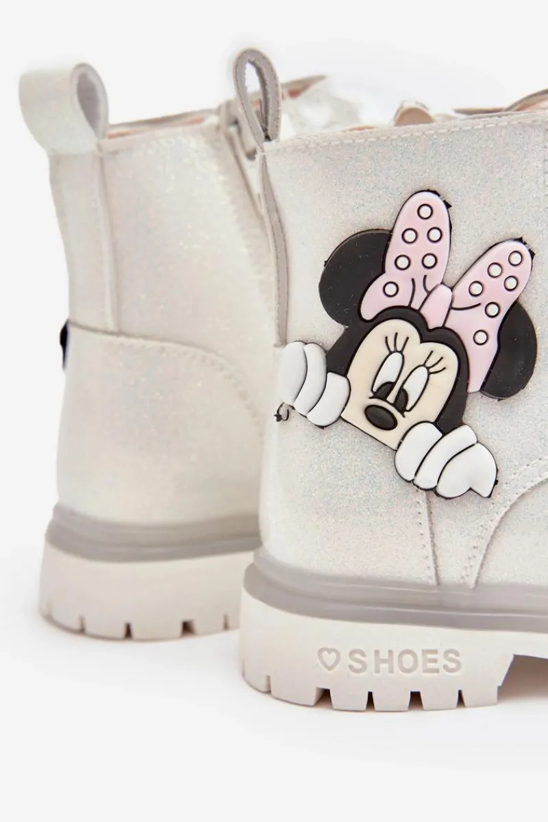 Clearance Boto Dziecięce Botki Ocieplane Myszka Minnie Białe Tarmi