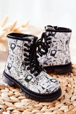 Chłopięce|Dziewczęce>Boto Dziecięce Botki Ocieplane Z Suwakiem Biało-Czarne Tiptop