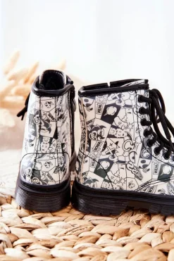 Chłopięce|Dziewczęce></noscript>Boto Dziecięce Botki Ocieplane Z Suwakiem Biało-Czarne Tiptop