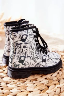 Chłopięce|Dziewczęce></noscript>Boto Dziecięce Botki Ocieplane Z Suwakiem Biało-Czarne Tiptop