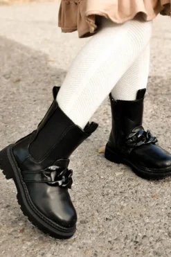 Outlet Dziecięce Botki Ocieplane Łańcuch Czarne Hinea Dzieci Dziewczęce