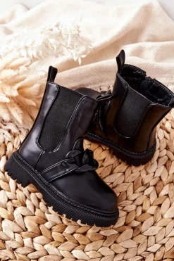 Outlet Dziecięce Botki Ocieplane Łańcuch Czarne Hinea Dzieci Dziewczęce