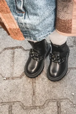 Outlet Dziecięce Botki Ocieplane Łańcuch Czarne Hinea Dzieci Dziewczęce