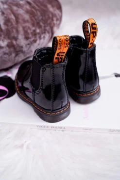 New Dziecięce Botki Ocieplane z Suwakiem Lakierowane Czarne Gustro Dzieci Dziewczęce