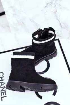 Clearance Boto Dziecięce Botki Ocieplane Sztyblety Czarne Pinko