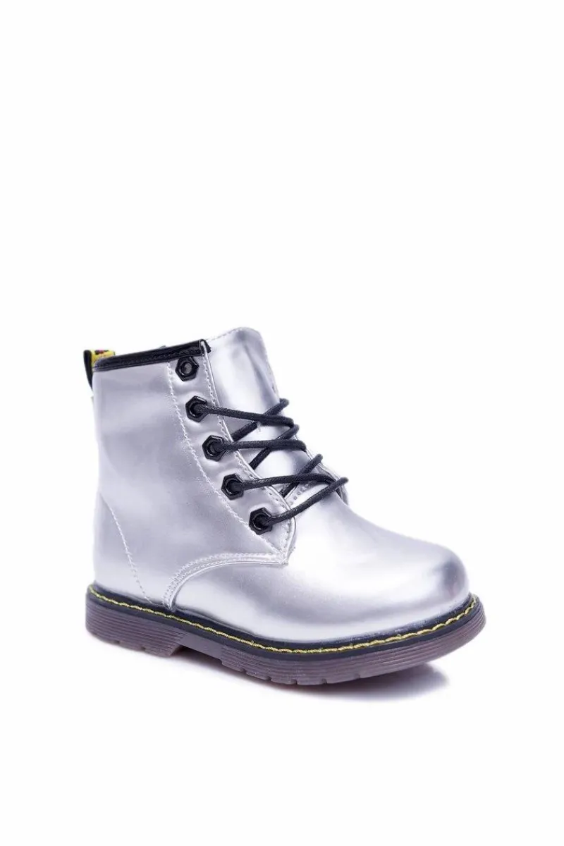 Chłopięce|Dziewczęce>Boto Dziecięce Botki Ocieplane Futerkiem Trapery Srebrne Debi