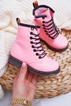 Sale Boto Dziecięce Botki Ocieplane z Suwakiem Fosforyzujące Różowe Gabby