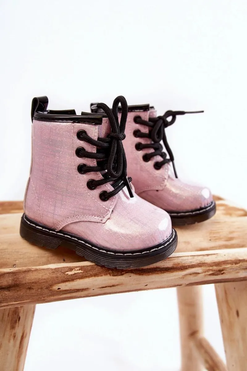 Clearance Boto Dziecięce Botki Ocieplane Z Suwakiem Lakierowane Różowe Goopy
