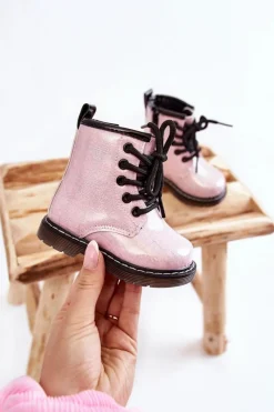 Clearance Boto Dziecięce Botki Ocieplane Z Suwakiem Lakierowane Różowe Goopy