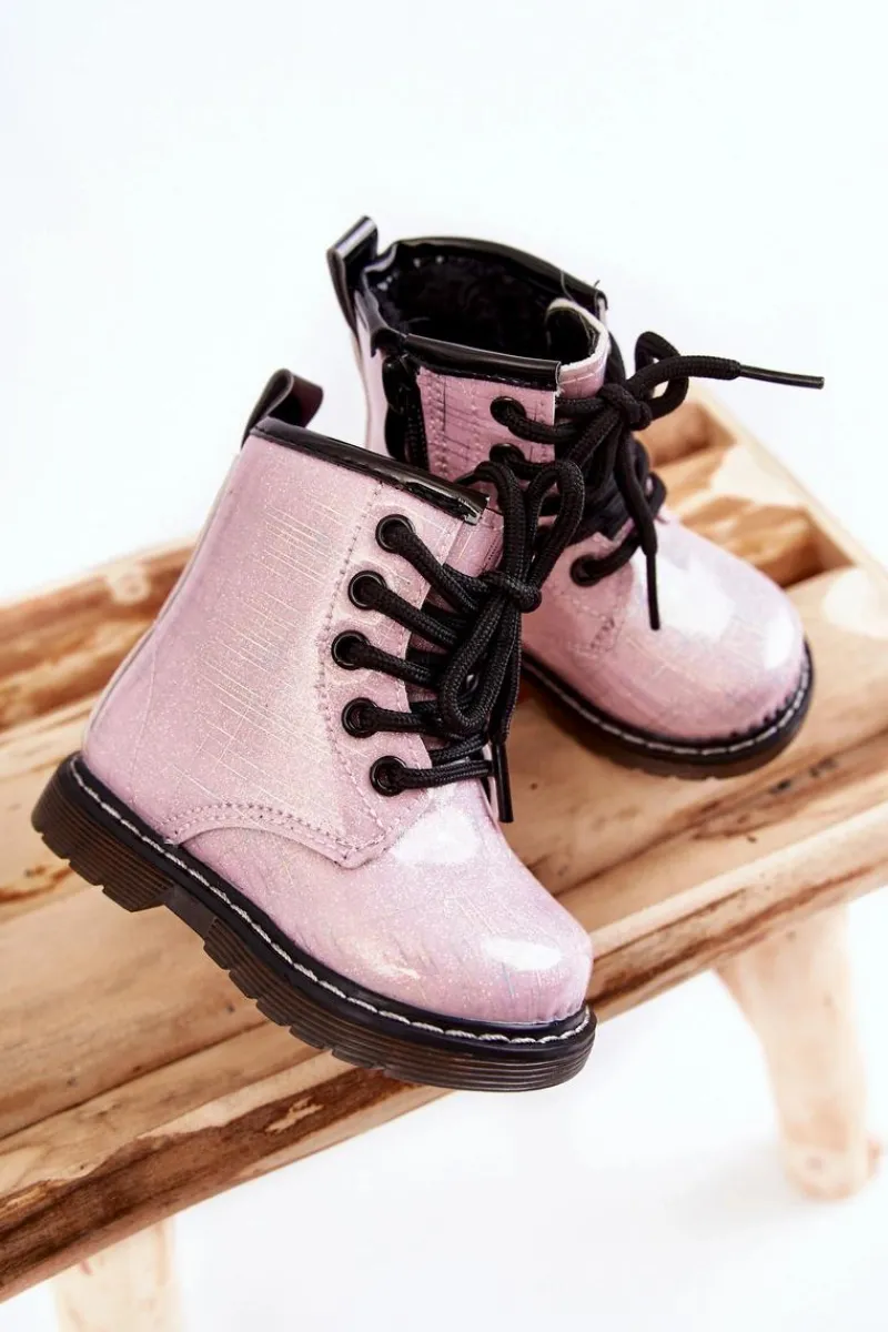 Clearance Boto Dziecięce Botki Ocieplane Z Suwakiem Lakierowane Różowe Goopy