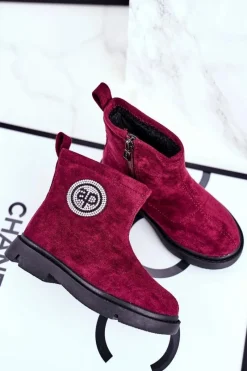 Dziewczęce>Boto Dziecięce Botki Ocieplane Sztyblety Bordowe Alvin