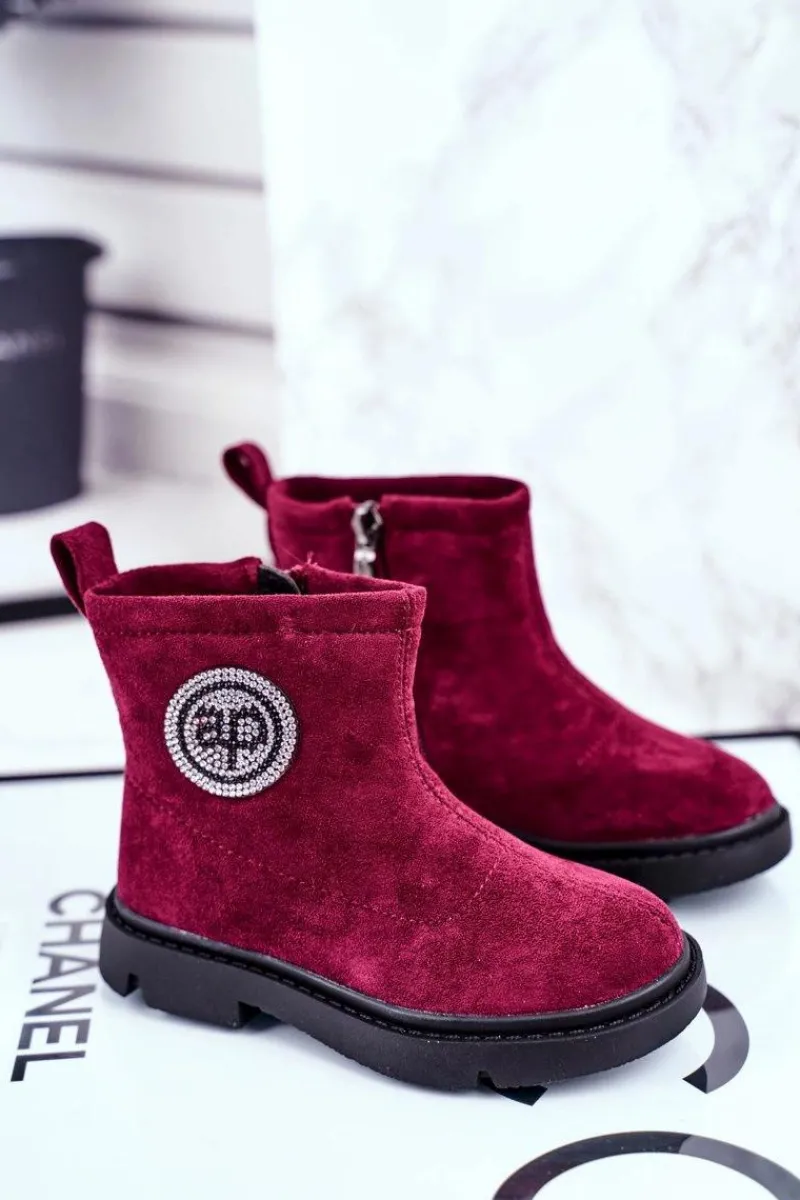 Dziewczęce>Boto Dziecięce Botki Ocieplane Sztyblety Bordowe Alvin