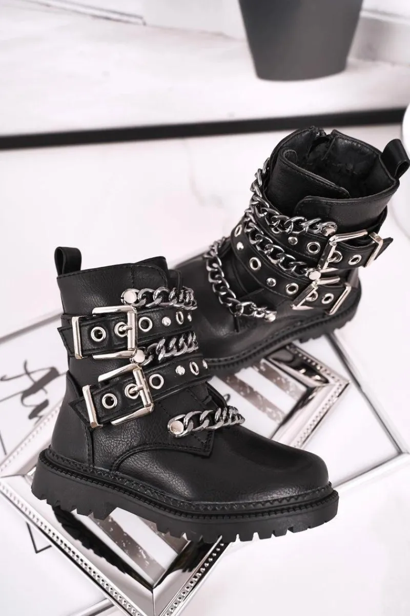 Dziewczęce>Boto Dziecięce Botki Ocieplane z Klamrami Futerkiem Czarne Fun Time