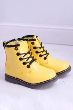 Outlet Boto Dziecięce Botki Ocieplane Futerkiem Trapery Lakierowane Żółte Debi