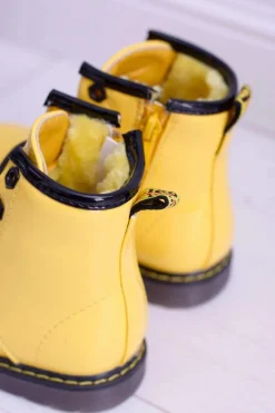 Outlet Boto Dziecięce Botki Ocieplane Futerkiem Trapery Lakierowane Żółte Debi