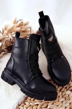 Clearance Boto Dziecięce Botki Ocieplane Futerkiem Czarne Miraven