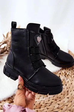 Clearance Boto Dziecięce Botki Ocieplane Futerkiem Czarne Miraven