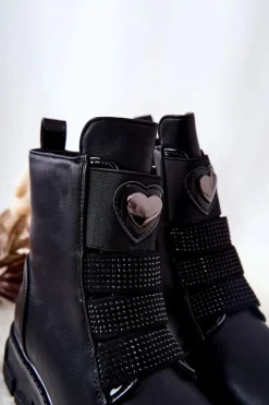 Clearance Boto Dziecięce Botki Ocieplane Futerkiem Czarne Miraven