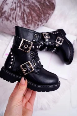 New Boto Dziecięce Botki Ocieplane Rockowe Czarne SmallRock