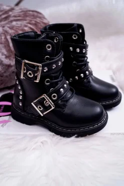 New Boto Dziecięce Botki Ocieplane Rockowe Czarne SmallRock