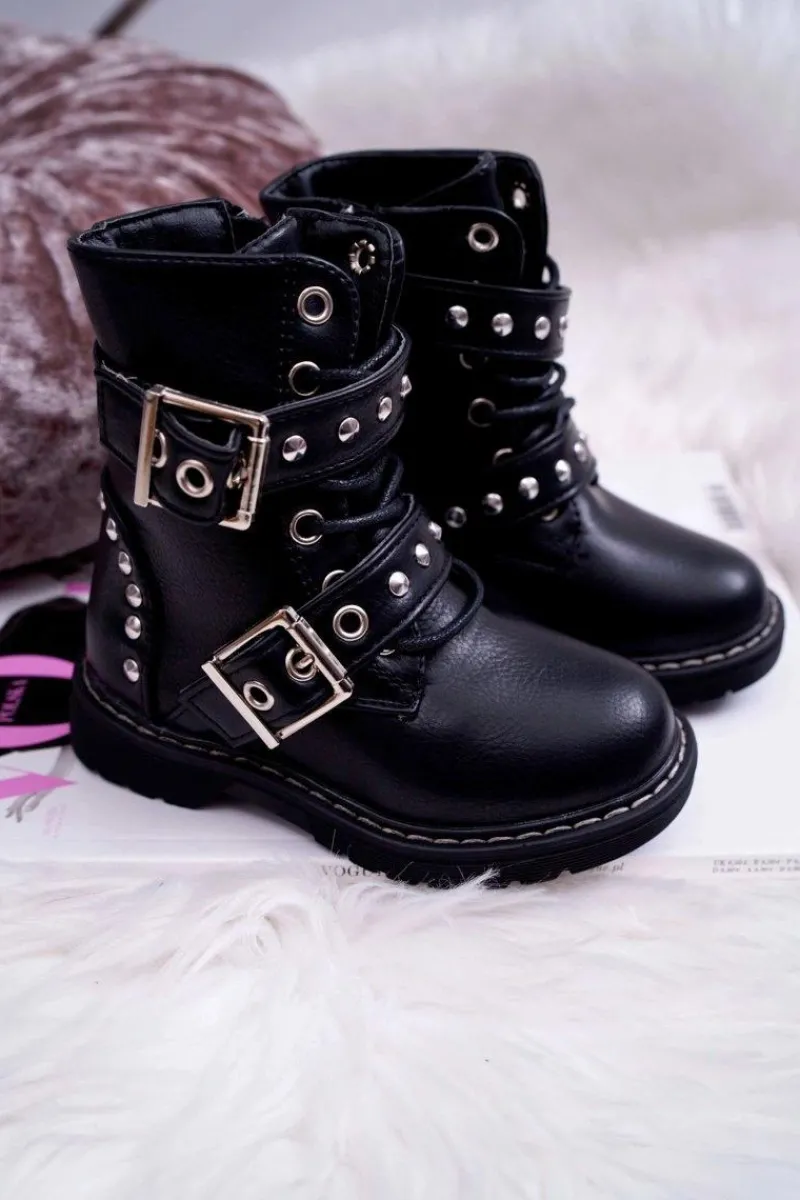 New Boto Dziecięce Botki Ocieplane Rockowe Czarne SmallRock