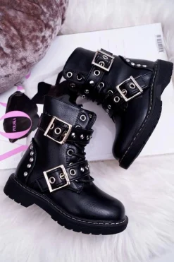 New Boto Dziecięce Botki Ocieplane Rockowe Czarne SmallRock