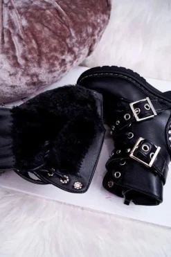 New Boto Dziecięce Botki Ocieplane Rockowe Czarne SmallRock