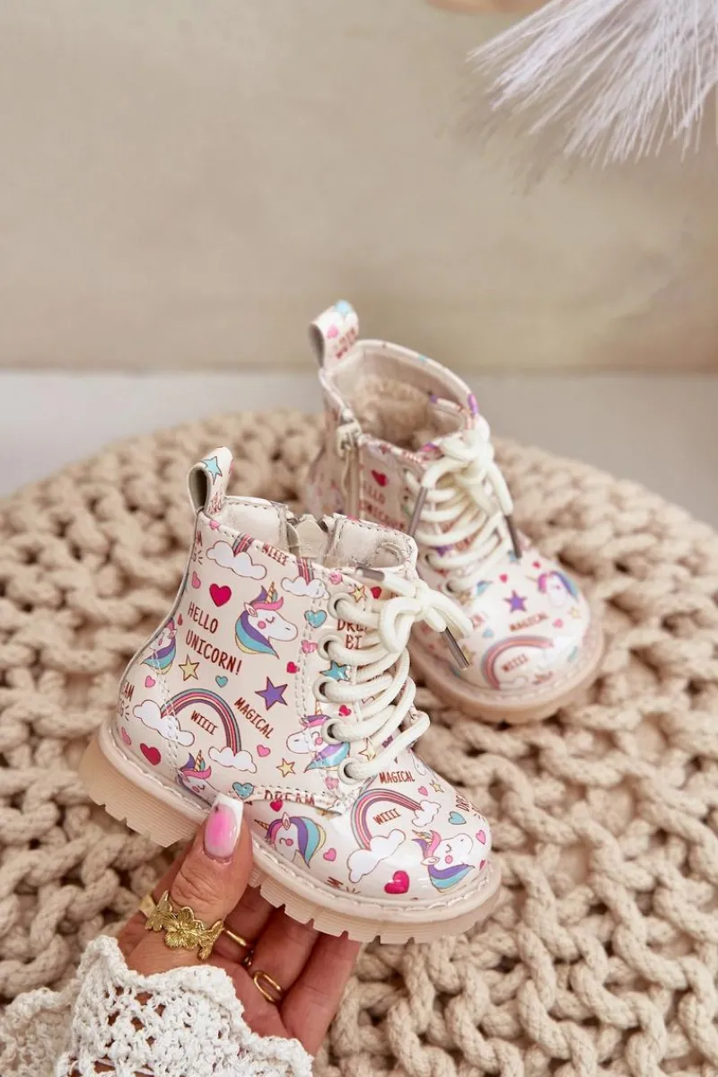 Outlet Boto Dziecięce Botki Ocieplane Z Suwakiem Jednorożce Beżowe Tiptop Beżowy