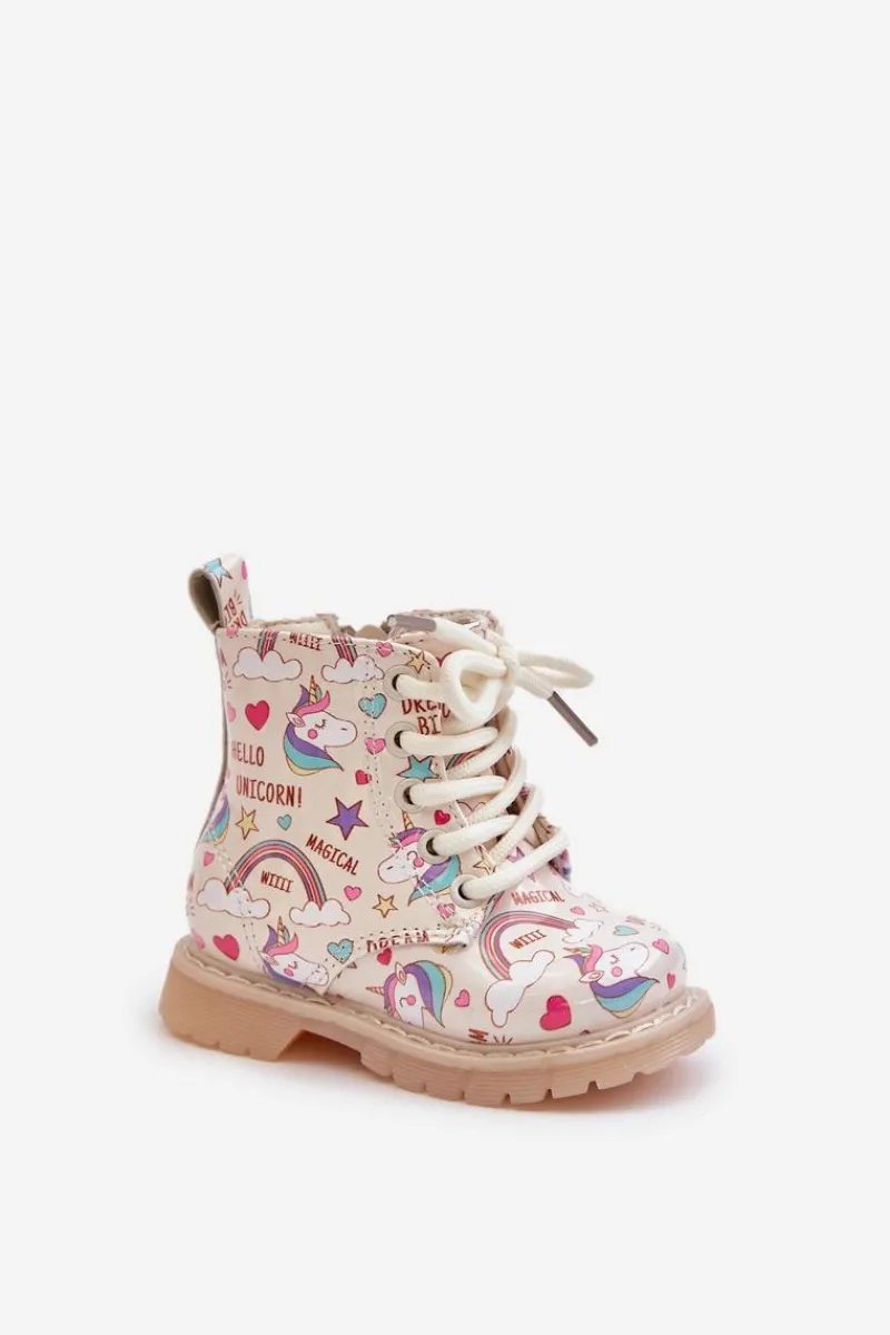 Outlet Boto Dziecięce Botki Ocieplane Z Suwakiem Jednorożce Beżowe Tiptop Beżowy