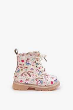 Outlet Boto Dziecięce Botki Ocieplane Z Suwakiem Jednorożce Beżowe Tiptop Beżowy