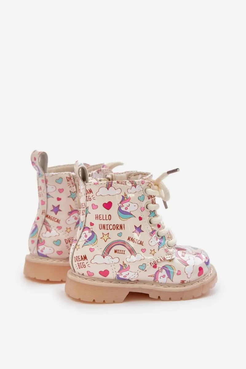Outlet Boto Dziecięce Botki Ocieplane Z Suwakiem Jednorożce Beżowe Tiptop Beżowy