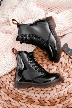 Chłopięce|Dziewczęce>Boto Dziecięce Botki Ocieplane z Suwakiem Lakierowane Czarne Goopy