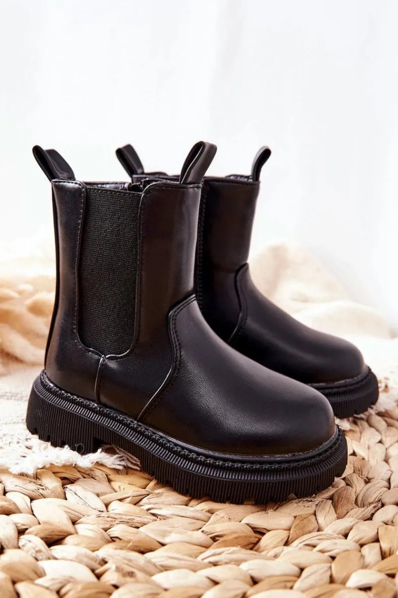 Clearance Dziecięce Botki Ocieplane Czarne Aletris Dzieci Dziewczęce