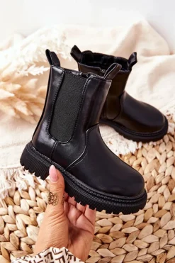 Clearance Dziecięce Botki Ocieplane Czarne Aletris Dzieci Dziewczęce